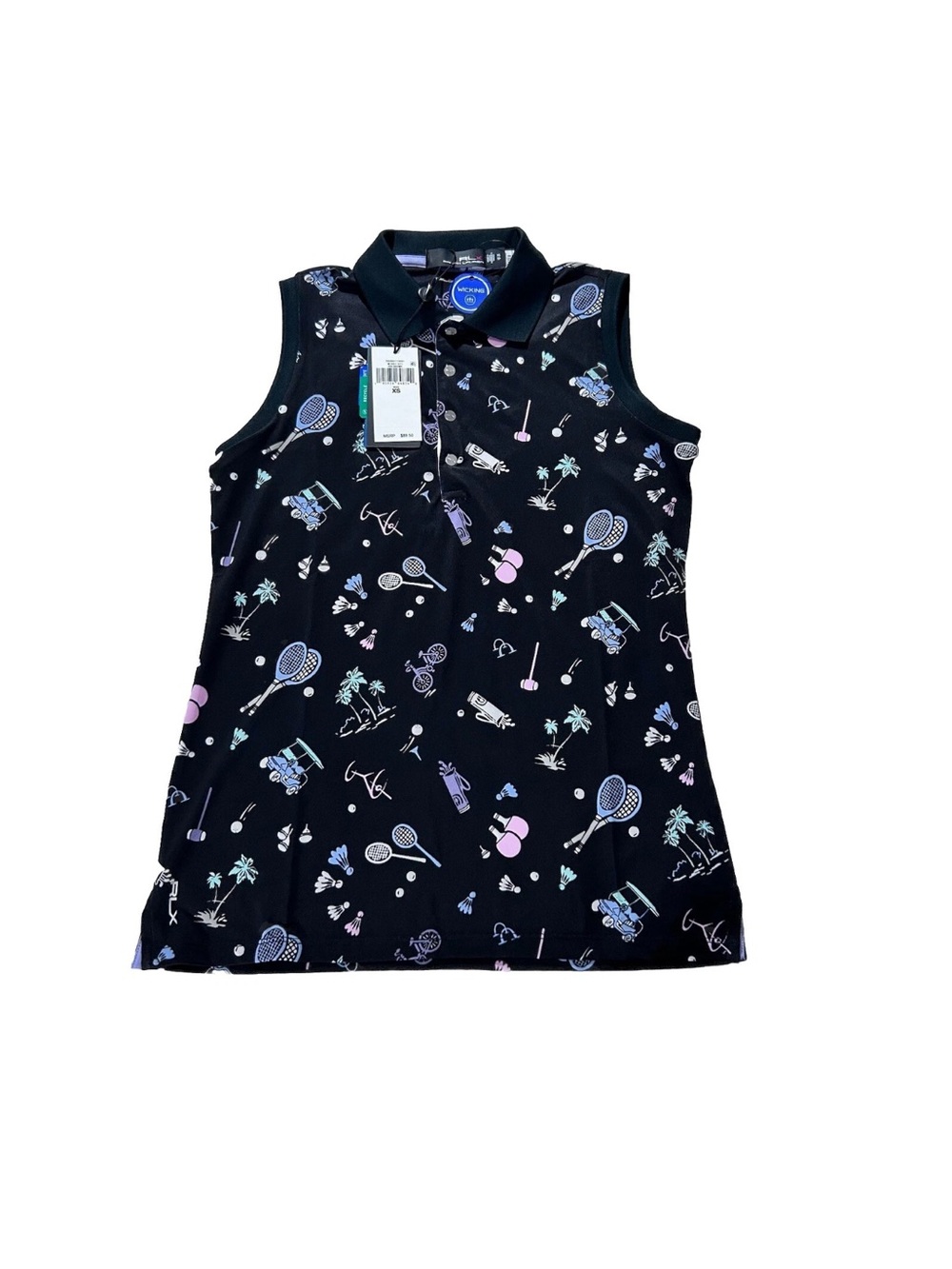 RLX Ralph Lauren Polo Women’s Sleeveless Shirt Tailored Fit Black Graphic Sz XS